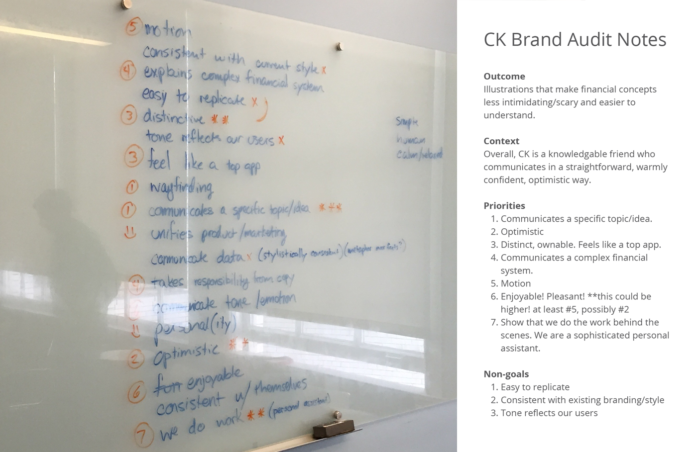Notes from the “Brand Audit” phase in Putnam Studio’s work for Credit Karma. Sourced from Illustration Identities Are Our Thing, by Ryan Putnam.