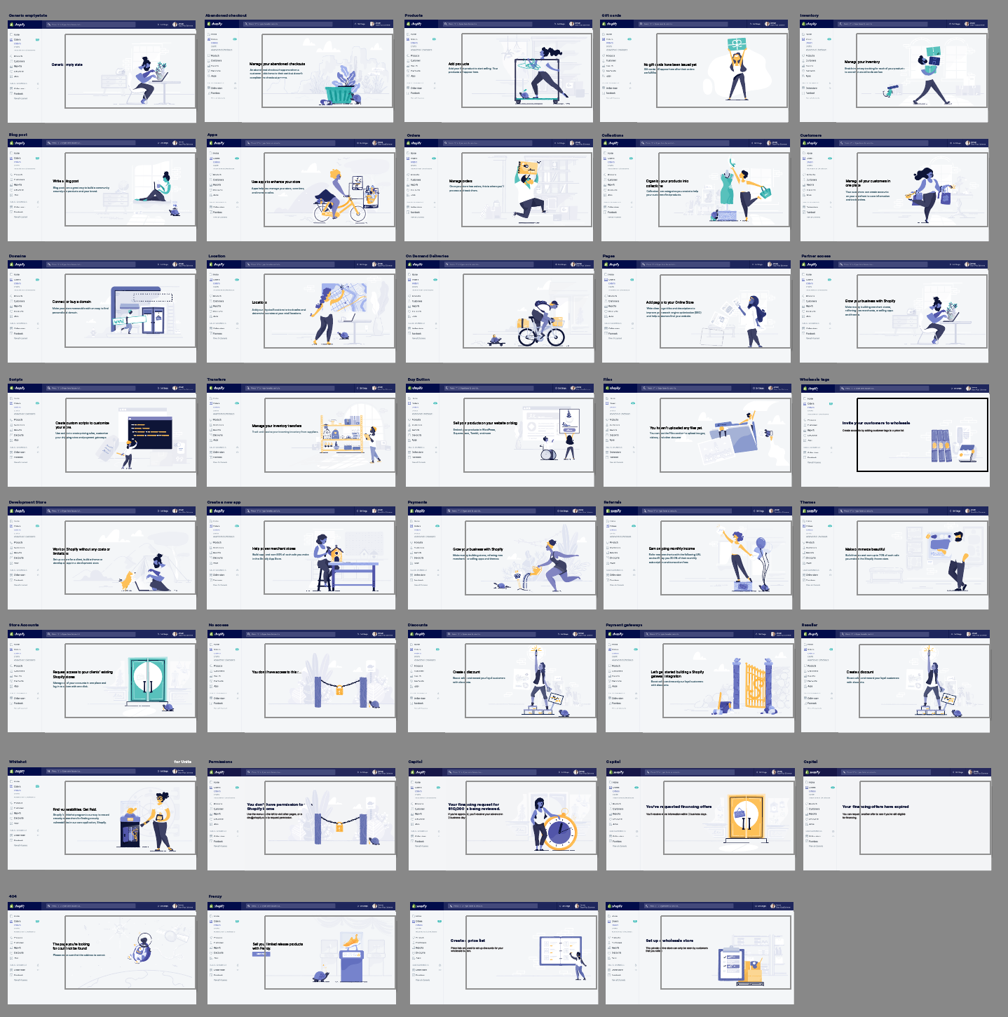 Just some of the seemingly endless empty states Meg and her team produced at Shopify. How do you roll all this out?